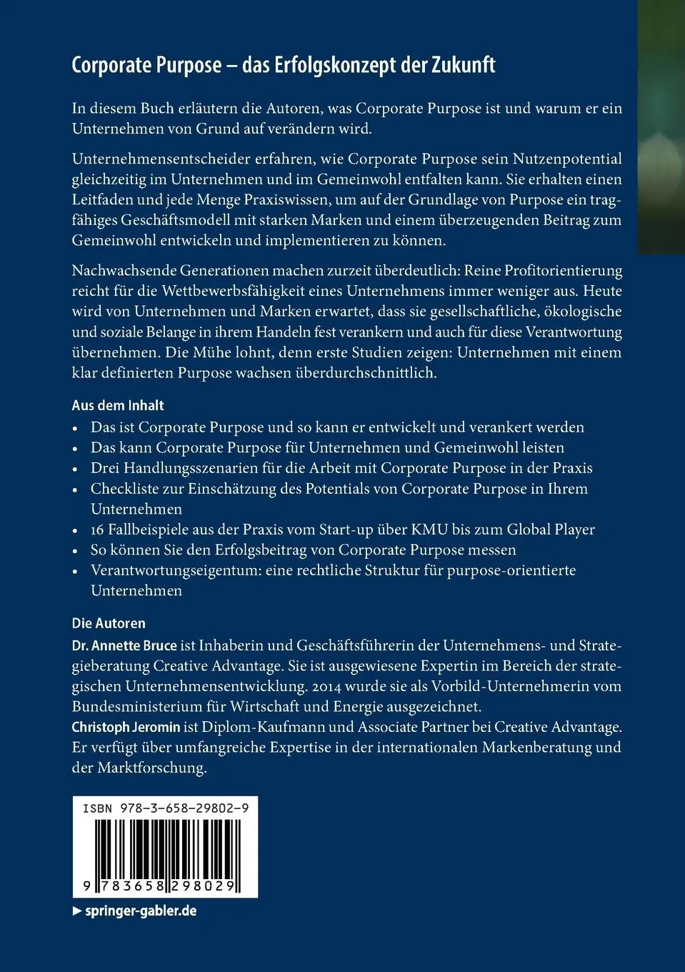 Rückseite: 9783658298029 | Corporate Purpose - das Erfolgskonzept der Zukunft | Jeromin (u. a.)