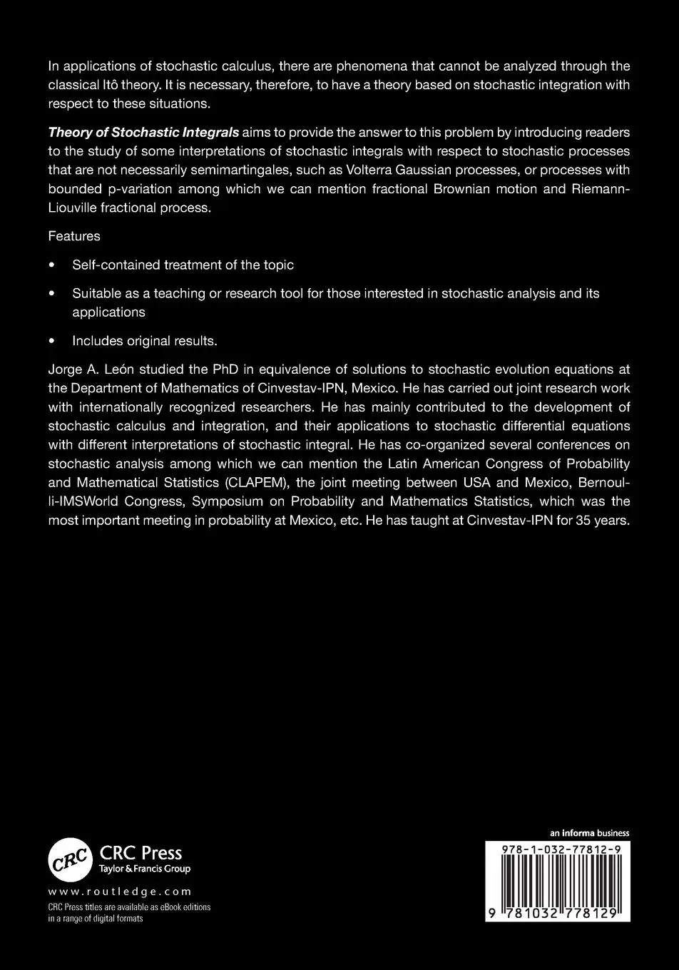 Rückseite: 9781032778129 | Theory of Stochastic Integrals | Jorge A León | Taschenbuch | Englisch