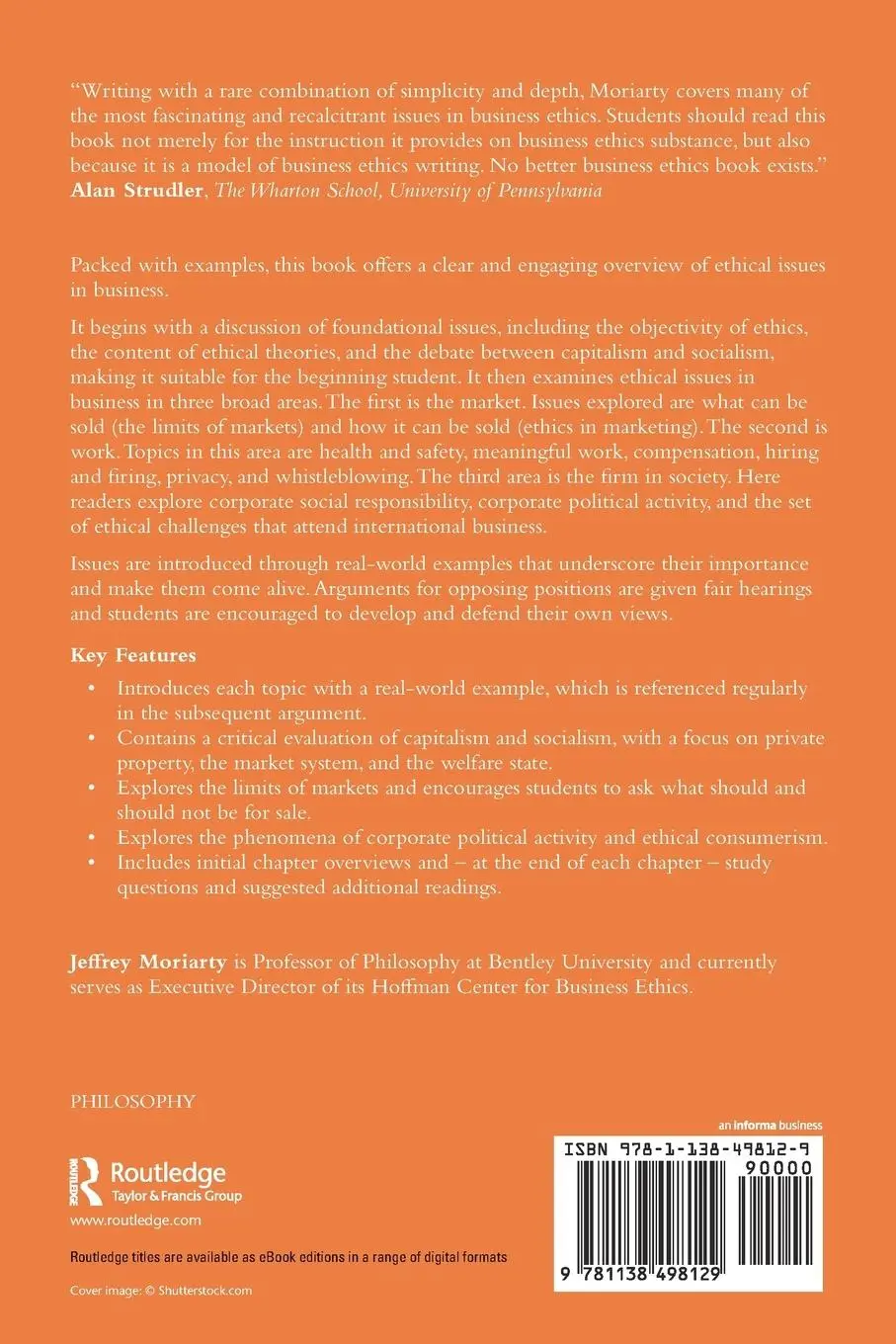Rückseite: 9781138498129 | Business Ethics | A Contemporary Introduction | Jeffrey Moriarty