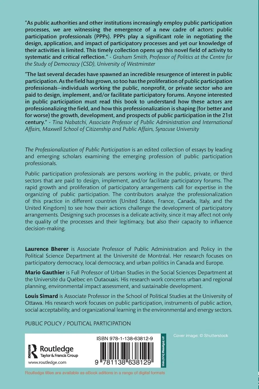 Rückseite: 9781138638129 | The Professionalization of Public Participation | Bherer (u. a.)