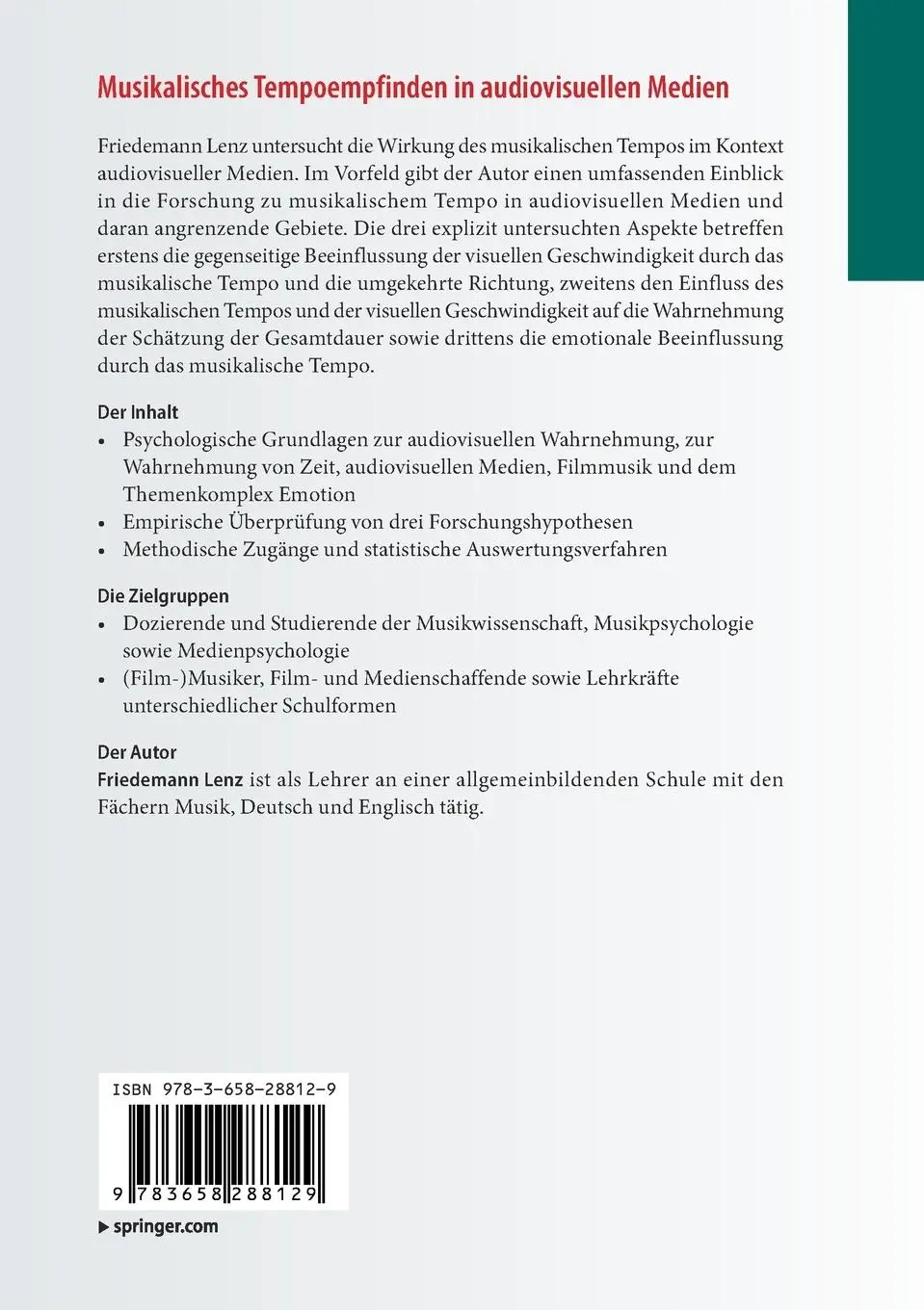 Rückseite: 9783658288129 | Musikalisches Tempoempfinden in audiovisuellen Medien | Lenz | Buch
