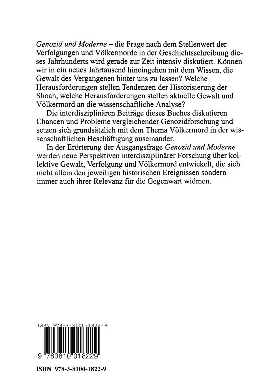 Rückseite: 9783810018229 | Genozid und Moderne | Kristin Platt (u. a.) | Taschenbuch | 410 S.