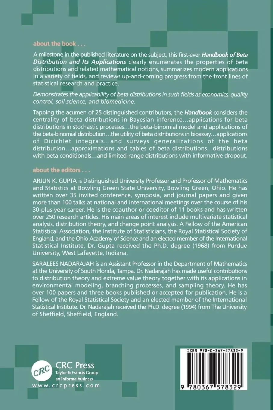Rückseite: 9780367578329 | Handbook of Beta Distribution and Its Applications | Gupta (u. a.)