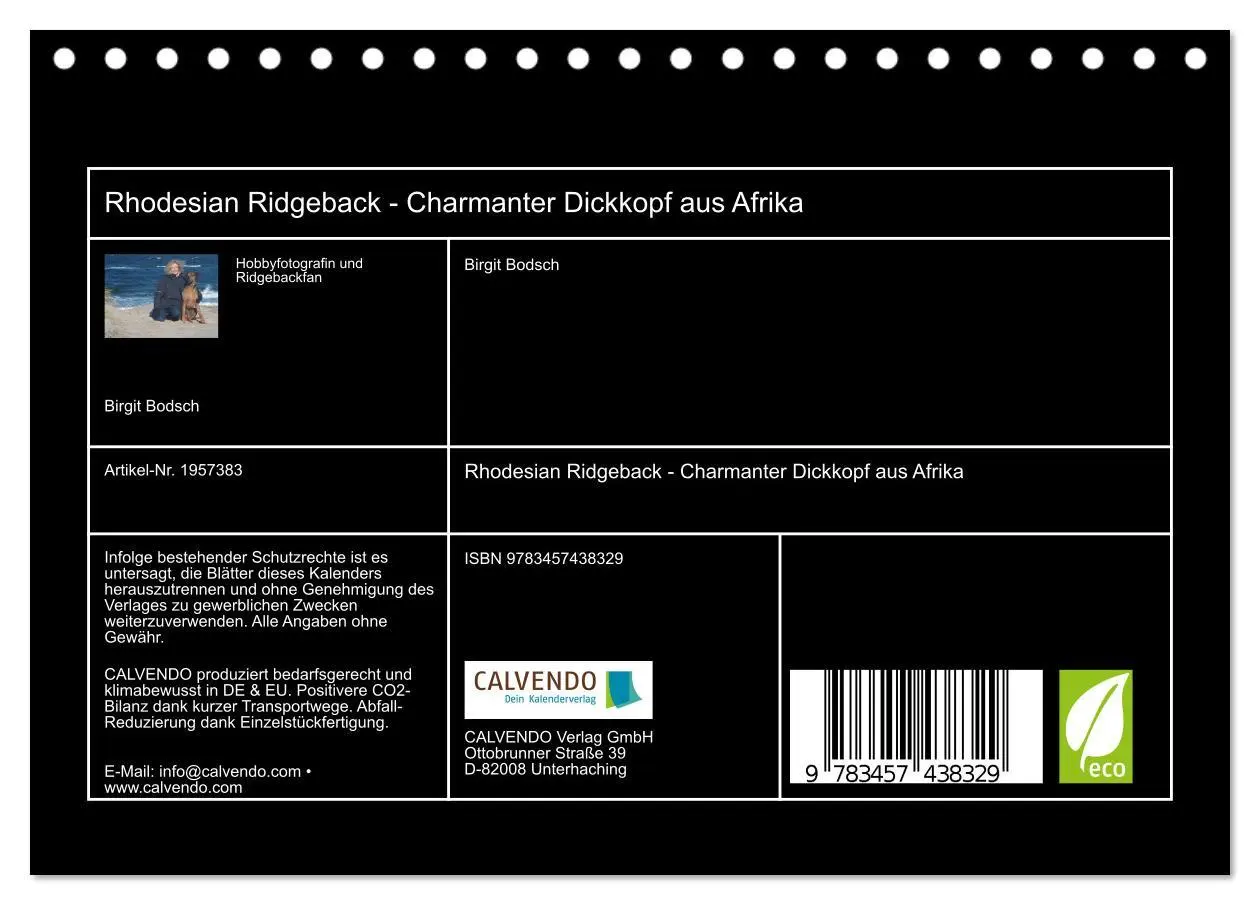 Bild: 9783457438329 | Rhodesian Ridgeback - Charmanter Dickkopf aus Afrika (Tischkalender...