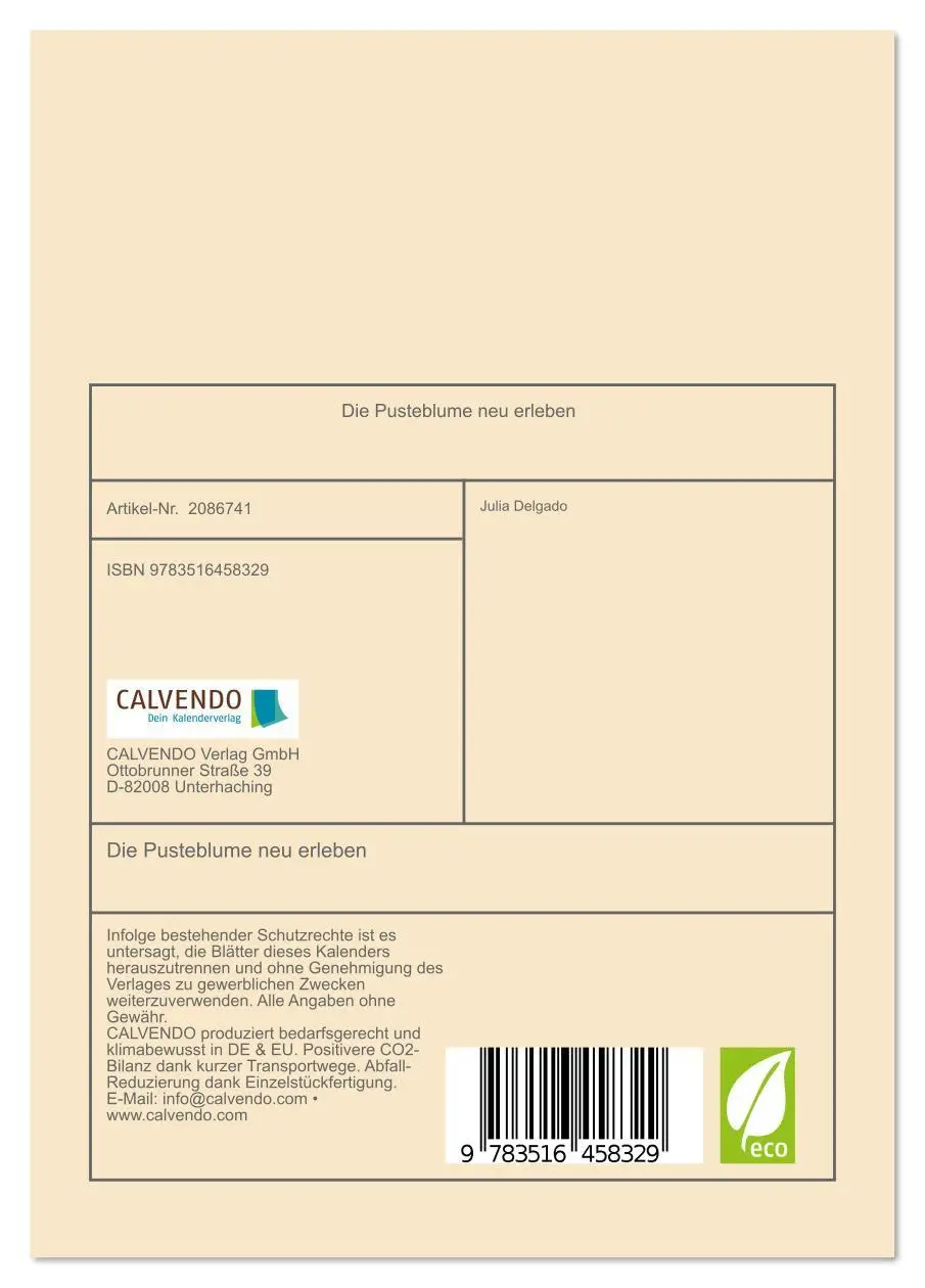 Bild: 9783516458329 | Die Pusteblume neu erleben (Tischkalender 2026 DIN A5 hoch),...