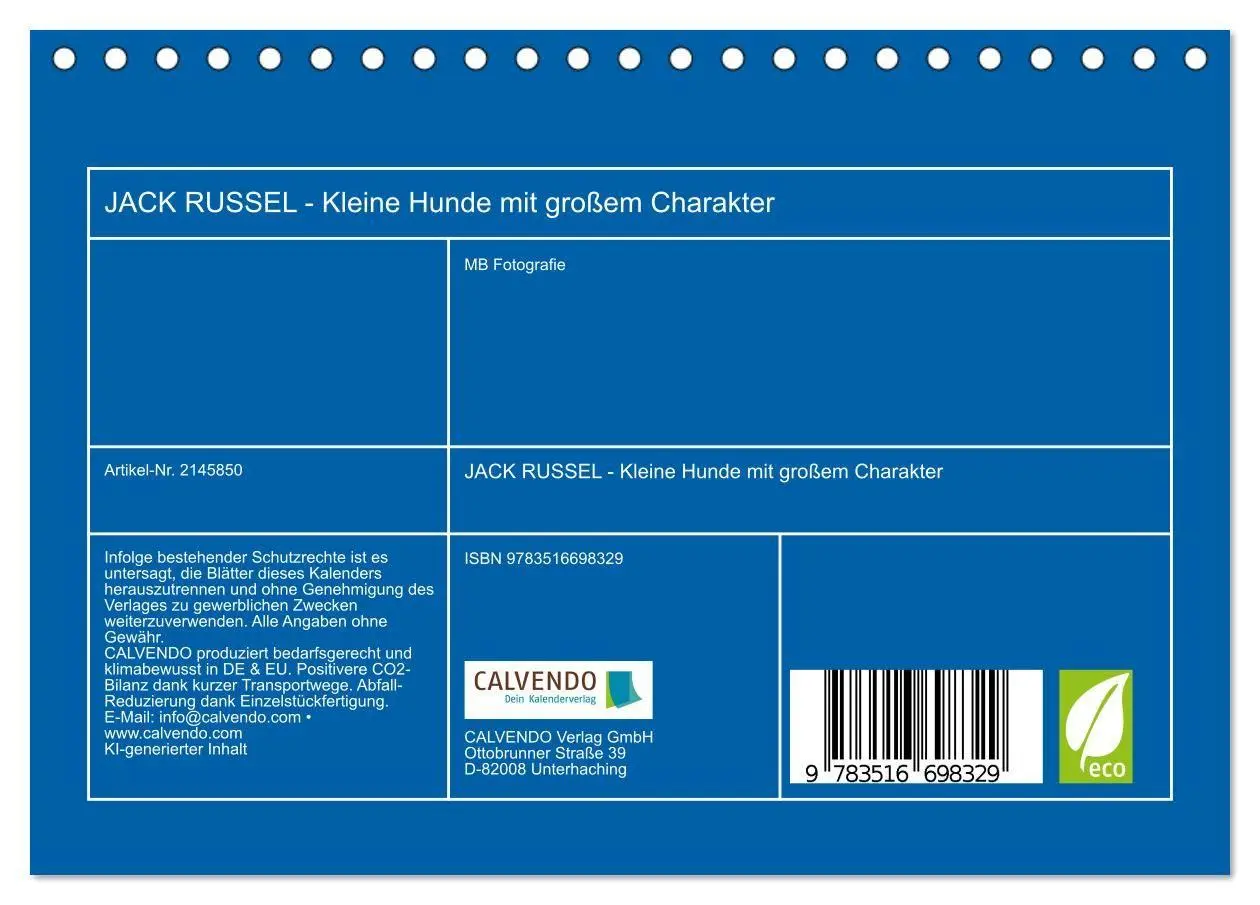 Bild: 9783516698329 | JACK RUSSEL - Kleine Hunde mit großem Charakter (Tischkalender 2026...