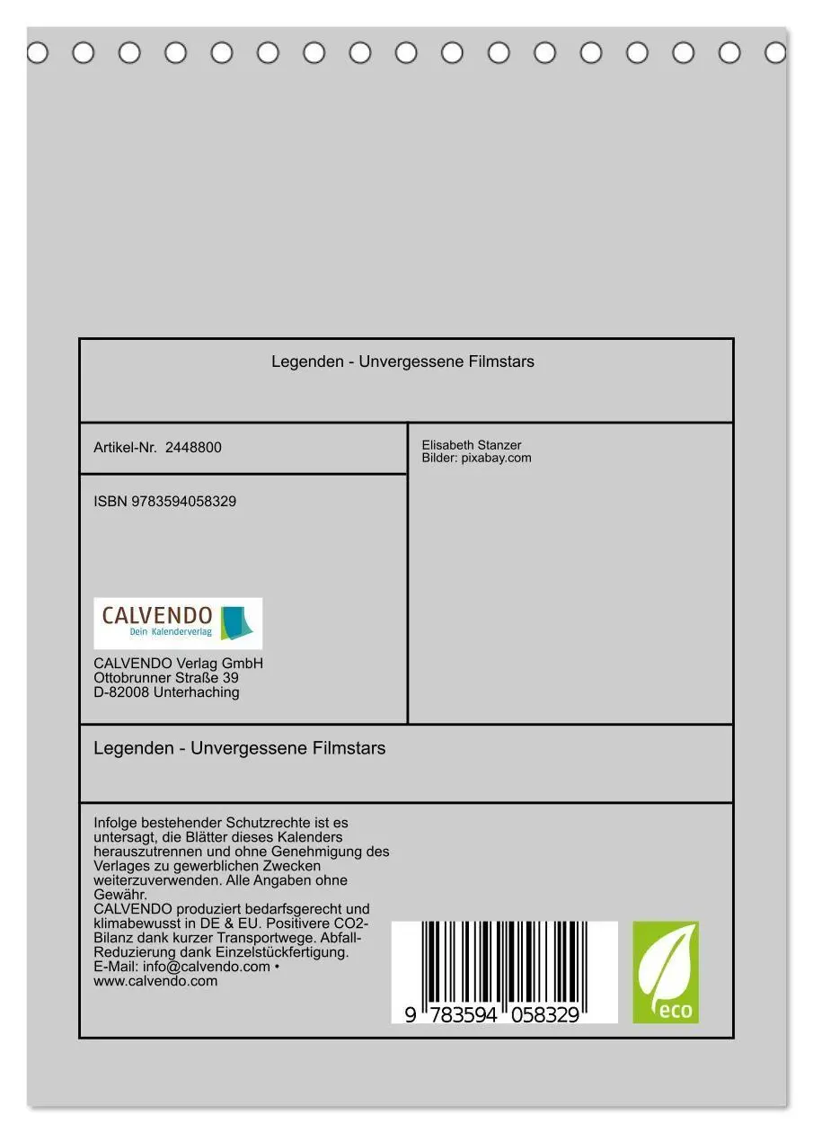 Bild: 9783594058329 | Legenden - Unvergessene Filmstars (Tischkalender 2027 DIN A5 hoch),...