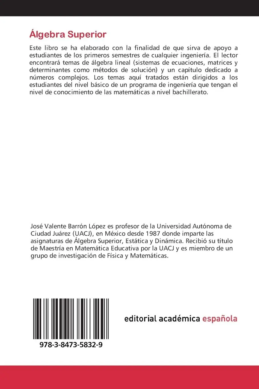 Rückseite: 9783847358329 | Álgebra Superior | Álgebra lineal y números complejos | López (u. a.)