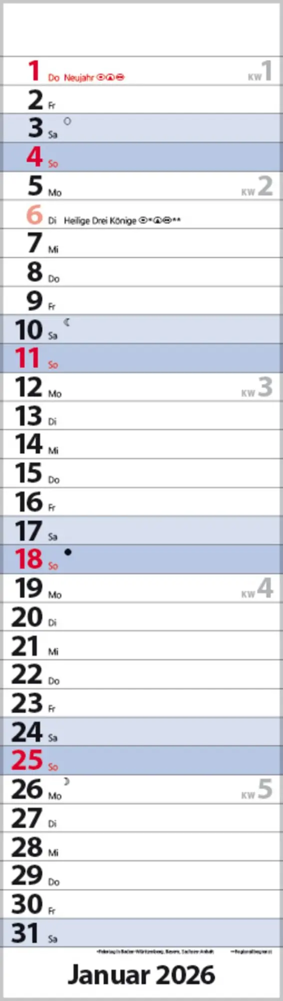 Bild: 9783731888529 | Streifenplaner Mini Blau 2026 | Verlag Korsch | Kalender | 13 S.