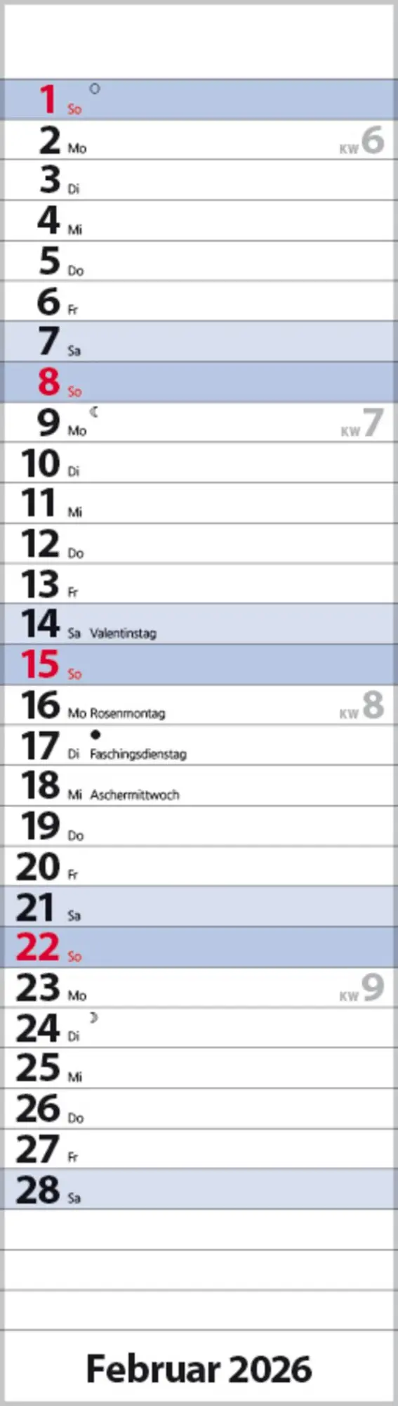 Bild: 9783731888529 | Streifenplaner Mini Blau 2026 | Verlag Korsch | Kalender | 13 S.