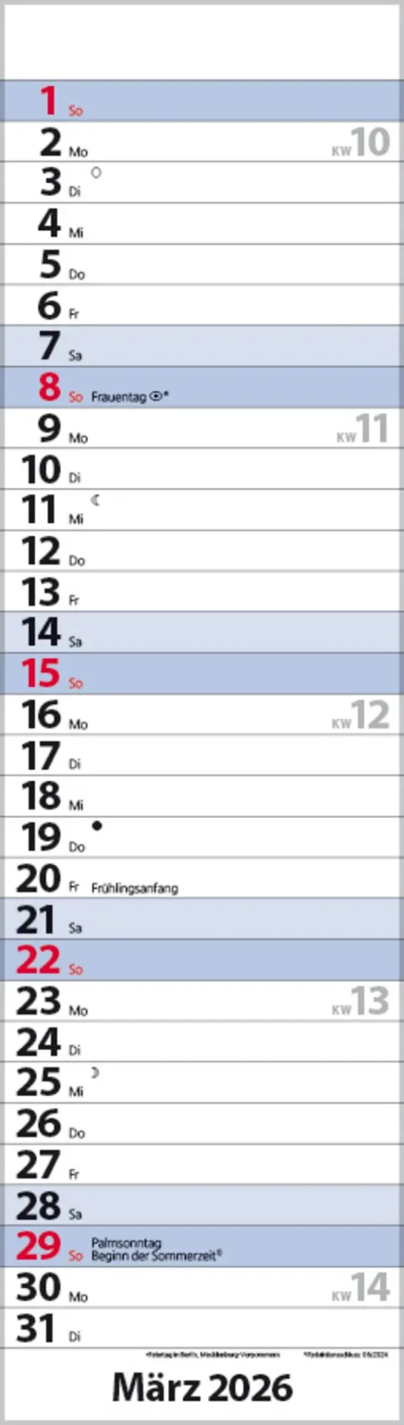 Bild: 9783731888529 | Streifenplaner Mini Blau 2026 | Verlag Korsch | Kalender | 13 S.