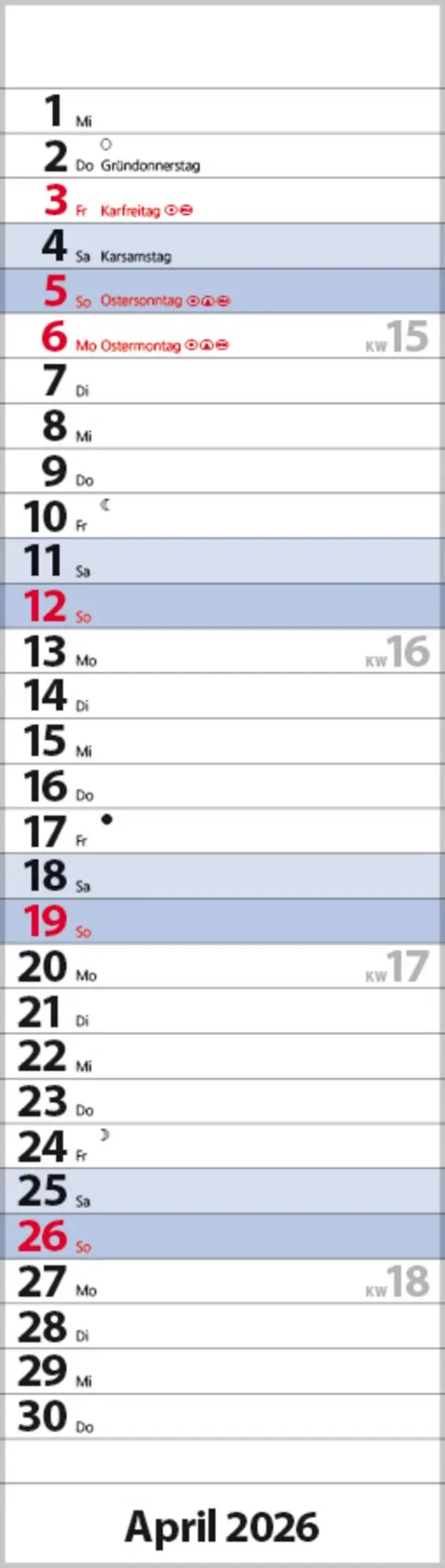 Bild: 9783731888529 | Streifenplaner Mini Blau 2026 | Verlag Korsch | Kalender | 13 S.