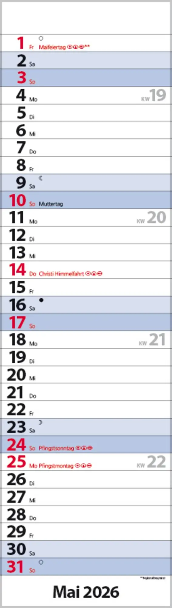 Bild: 9783731888529 | Streifenplaner Mini Blau 2026 | Verlag Korsch | Kalender | 13 S.