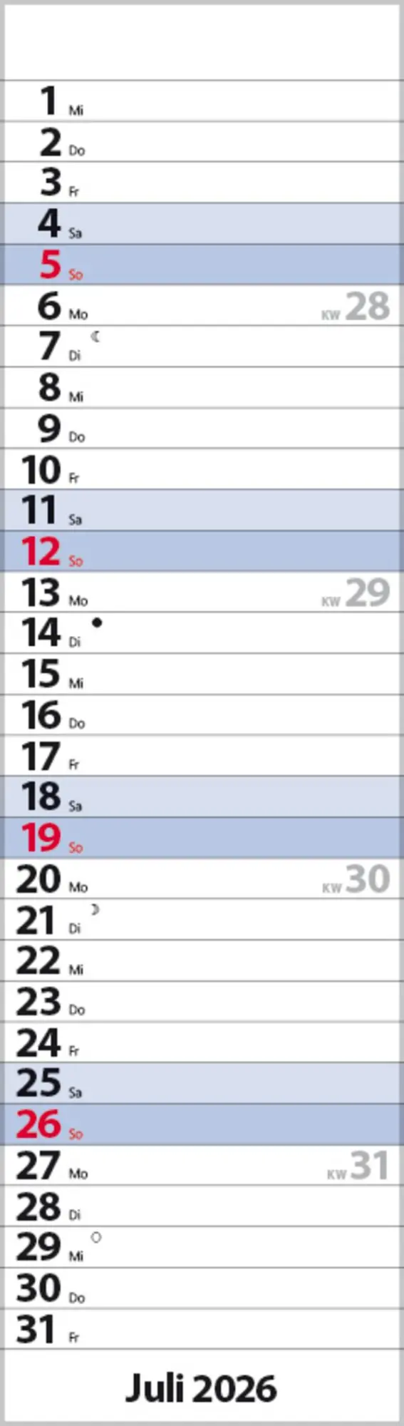 Bild: 9783731888529 | Streifenplaner Mini Blau 2026 | Verlag Korsch | Kalender | 13 S.