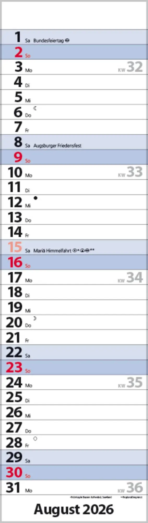 Bild: 9783731888529 | Streifenplaner Mini Blau 2026 | Verlag Korsch | Kalender | 13 S.