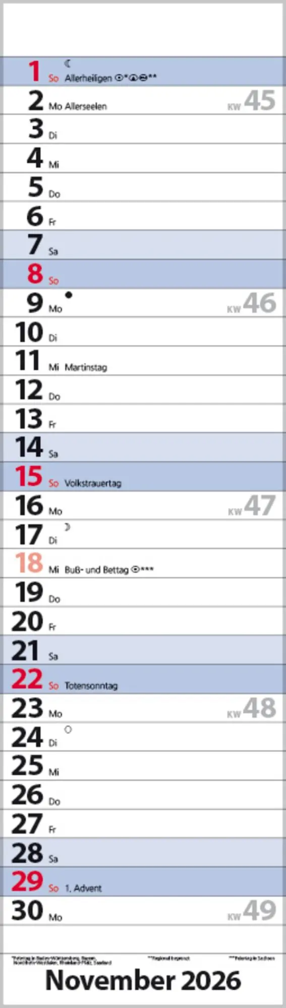 Bild: 9783731888529 | Streifenplaner Mini Blau 2026 | Verlag Korsch | Kalender | 13 S.