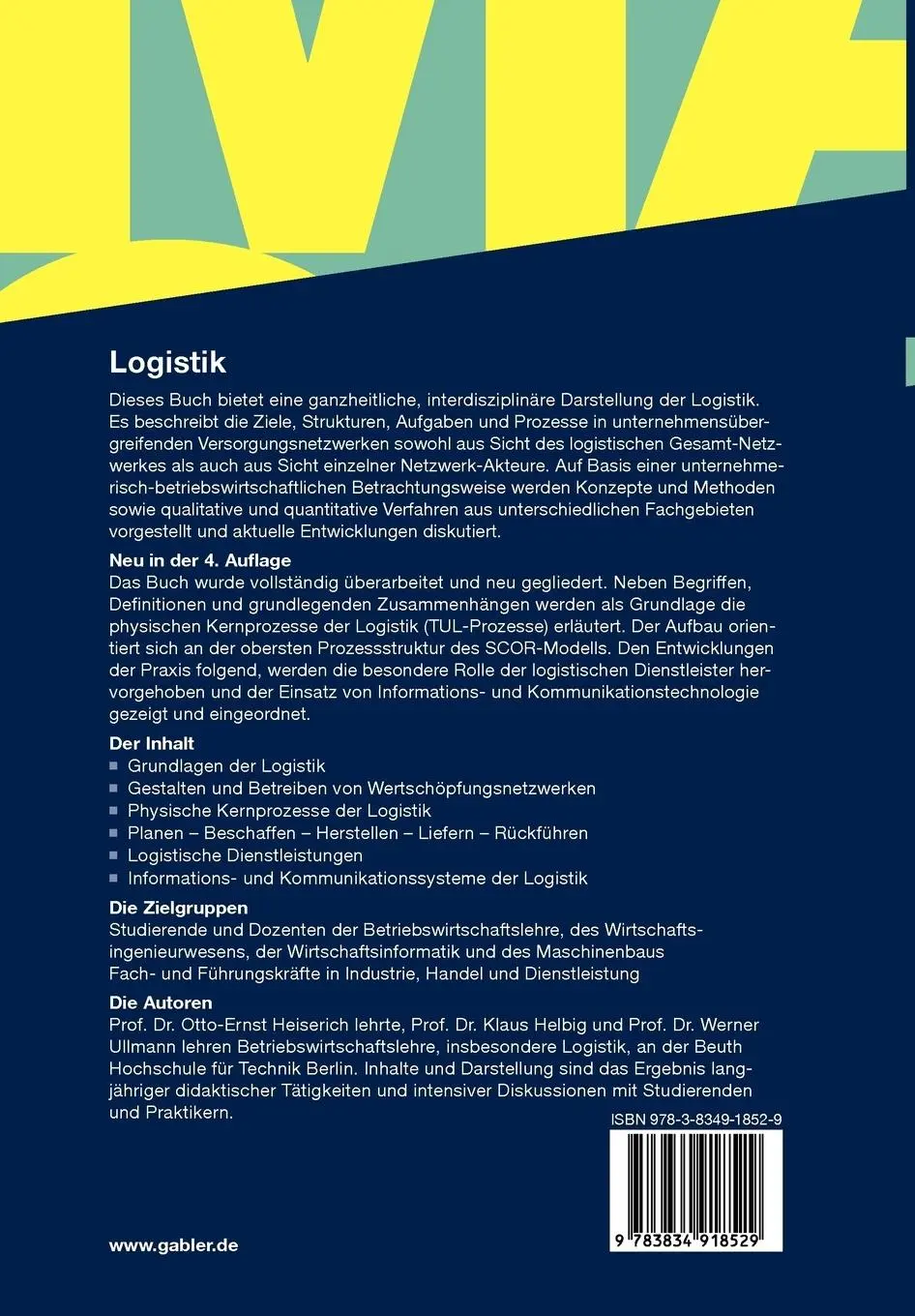 Rückseite: 9783834918529 | Logistik | Eine praxisorientierte Einführung | Heiserich (u. a.)