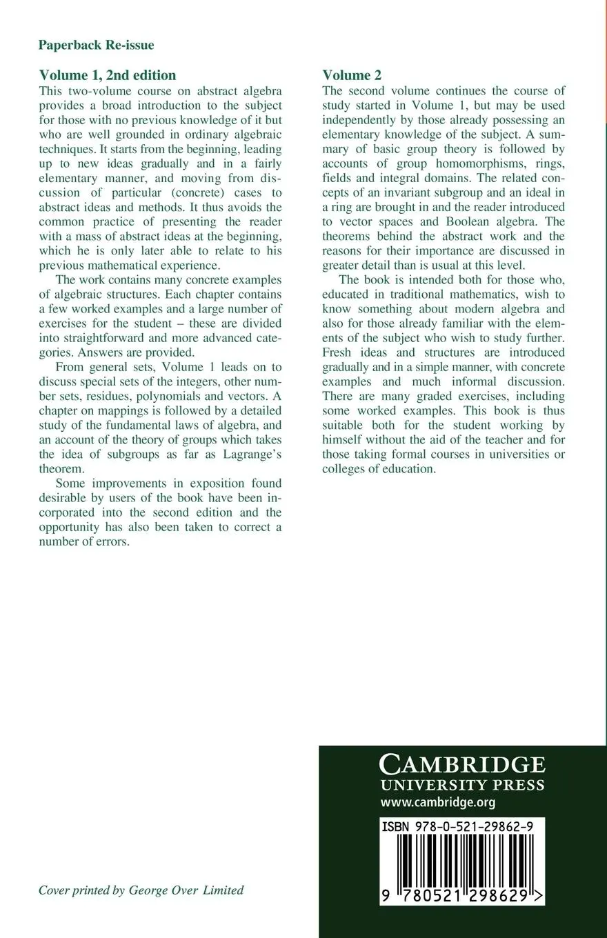 Rückseite: 9780521298629 | An Introduction to Abstract Algebra | F. M. Hall | Taschenbuch | 2008