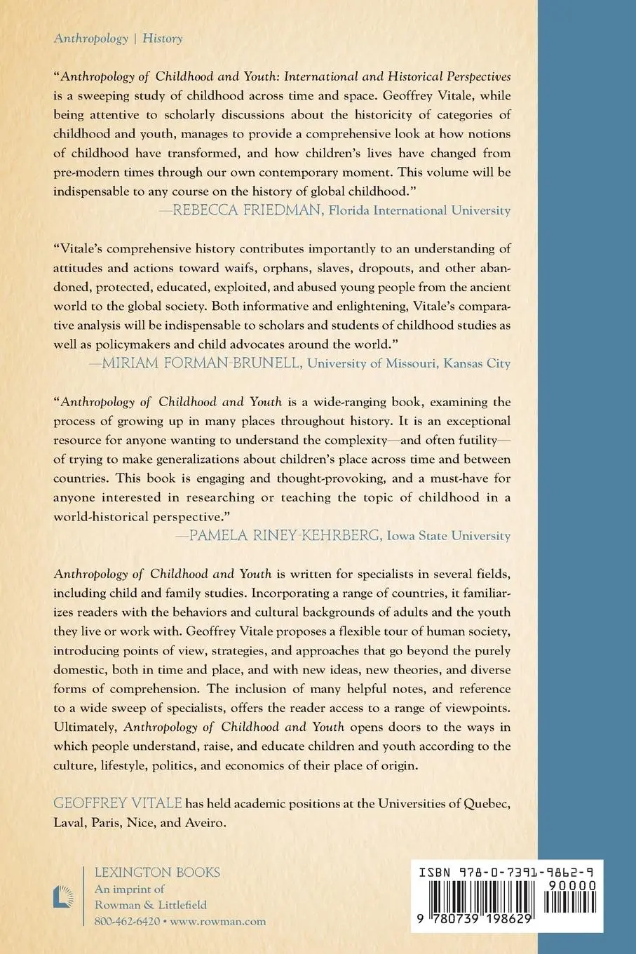 Rückseite: 9780739198629 | Anthropology of Childhood and Youth | Geoffrey Vitale | Taschenbuch