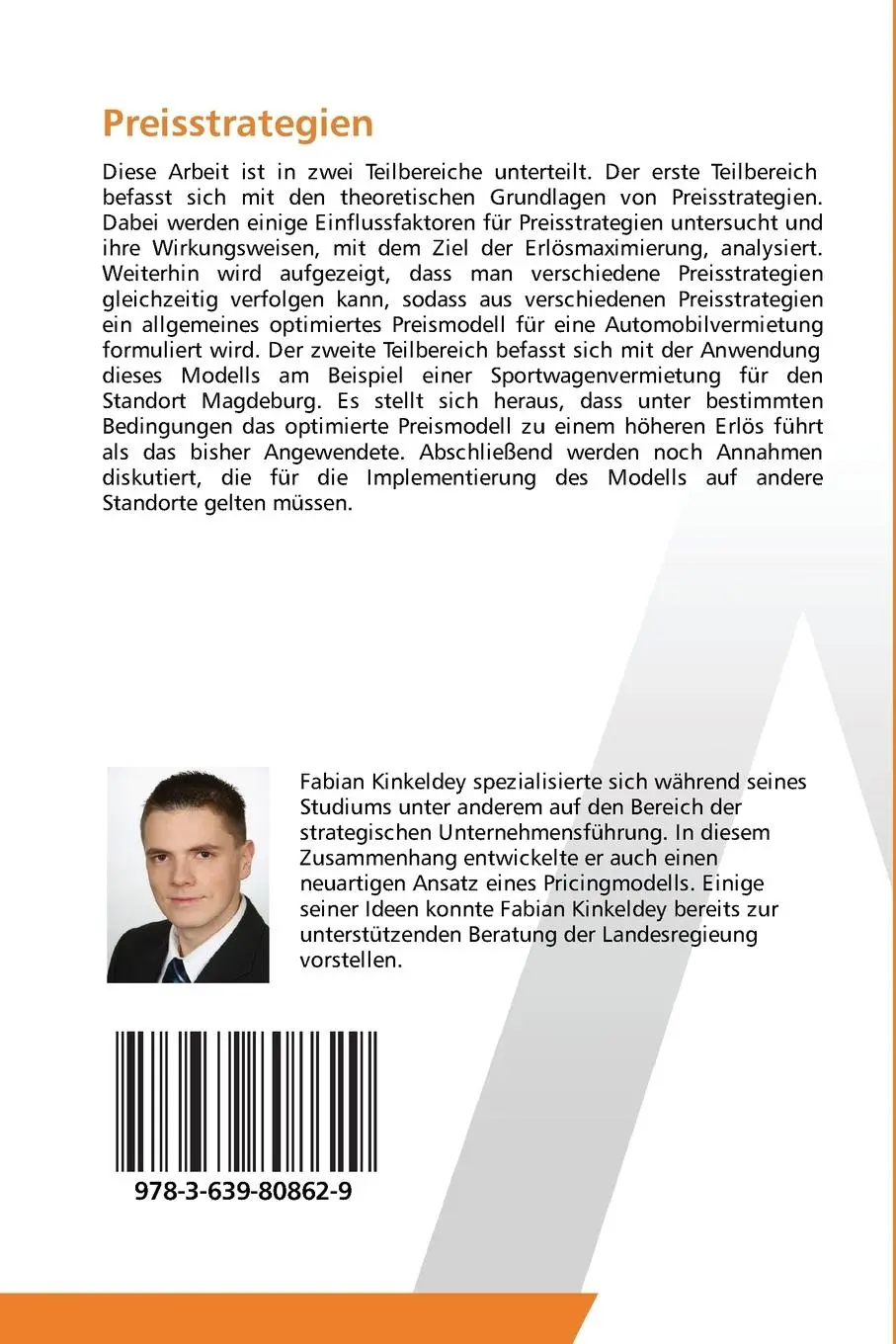 Rückseite: 9783639808629 | Preisstrategien | Fabian Kinkeldey | Taschenbuch | 64 S. | Deutsch
