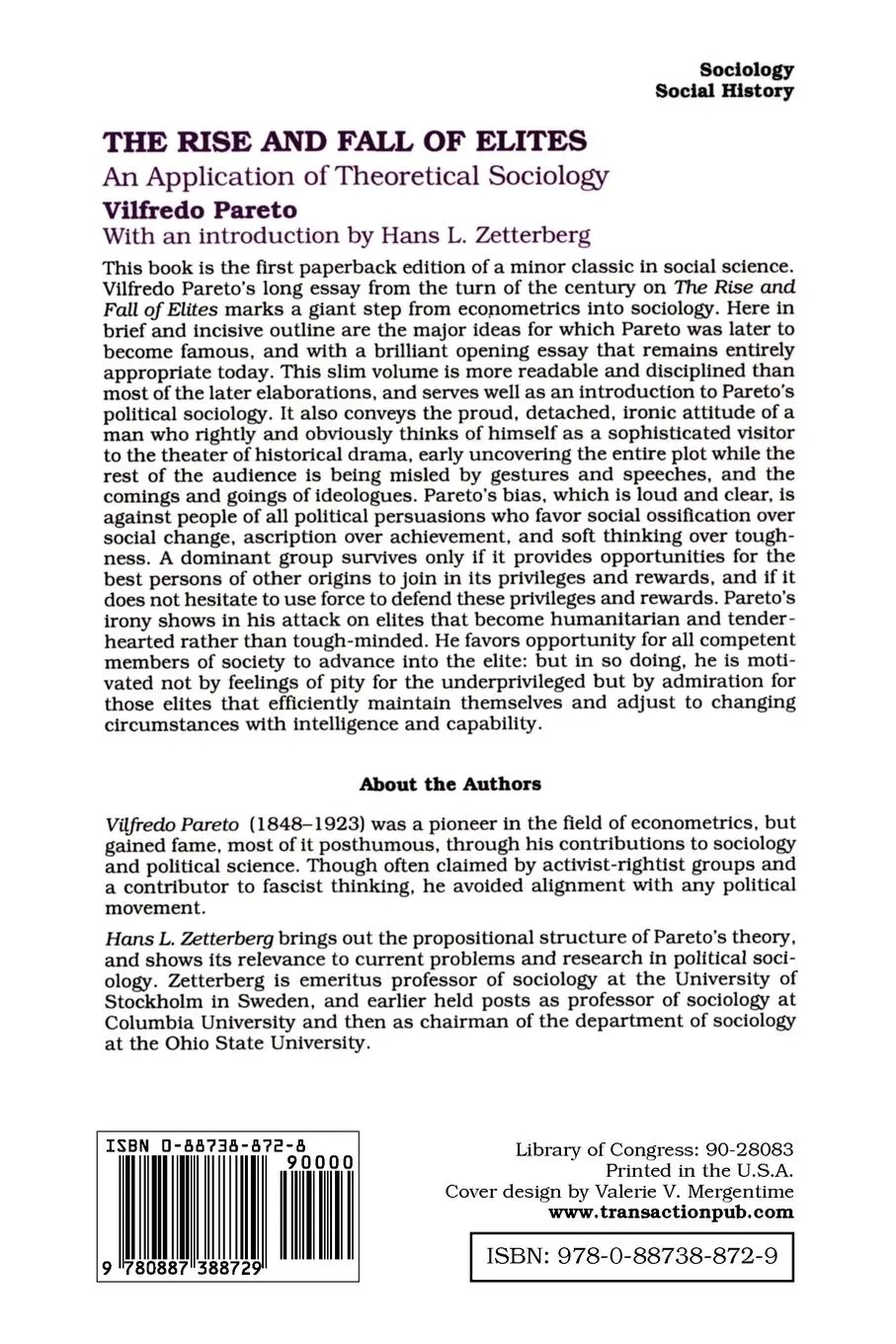 Rückseite: 9780887388729 | The Rise and Fall of Elites | Application of Theoretical Sociology
