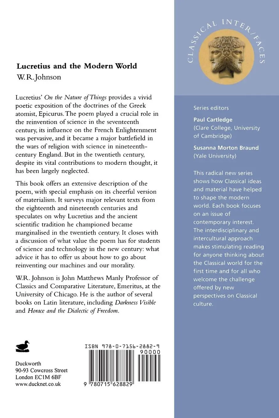 Rückseite: 9780715628829 | Lucretius in the Modern World | W. R. Johnson | Taschenbuch | Englisch
