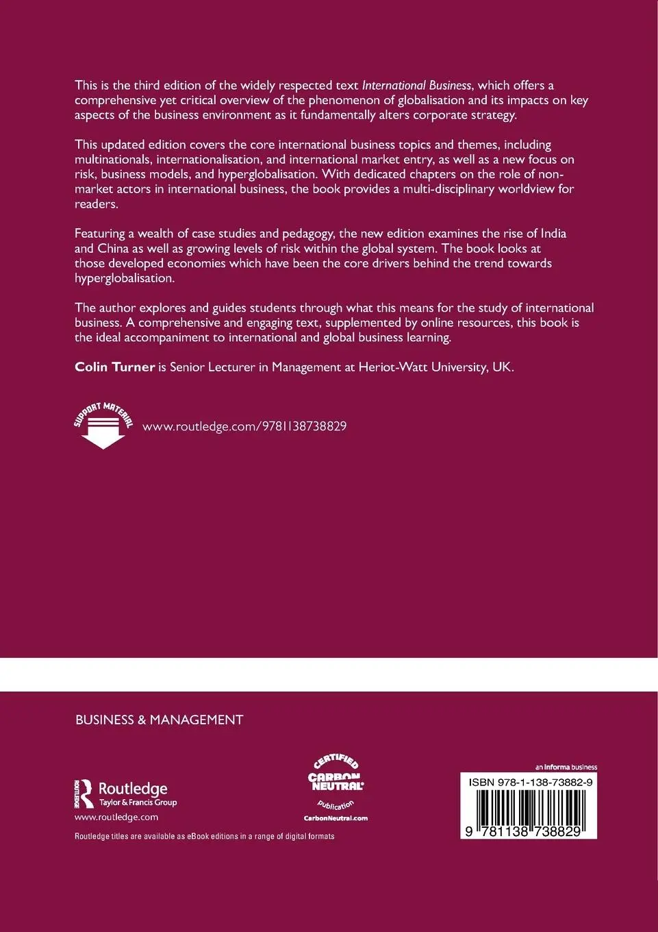 Rückseite: 9781138738829 | International Business | Colin Turner | Taschenbuch | Englisch | 2024