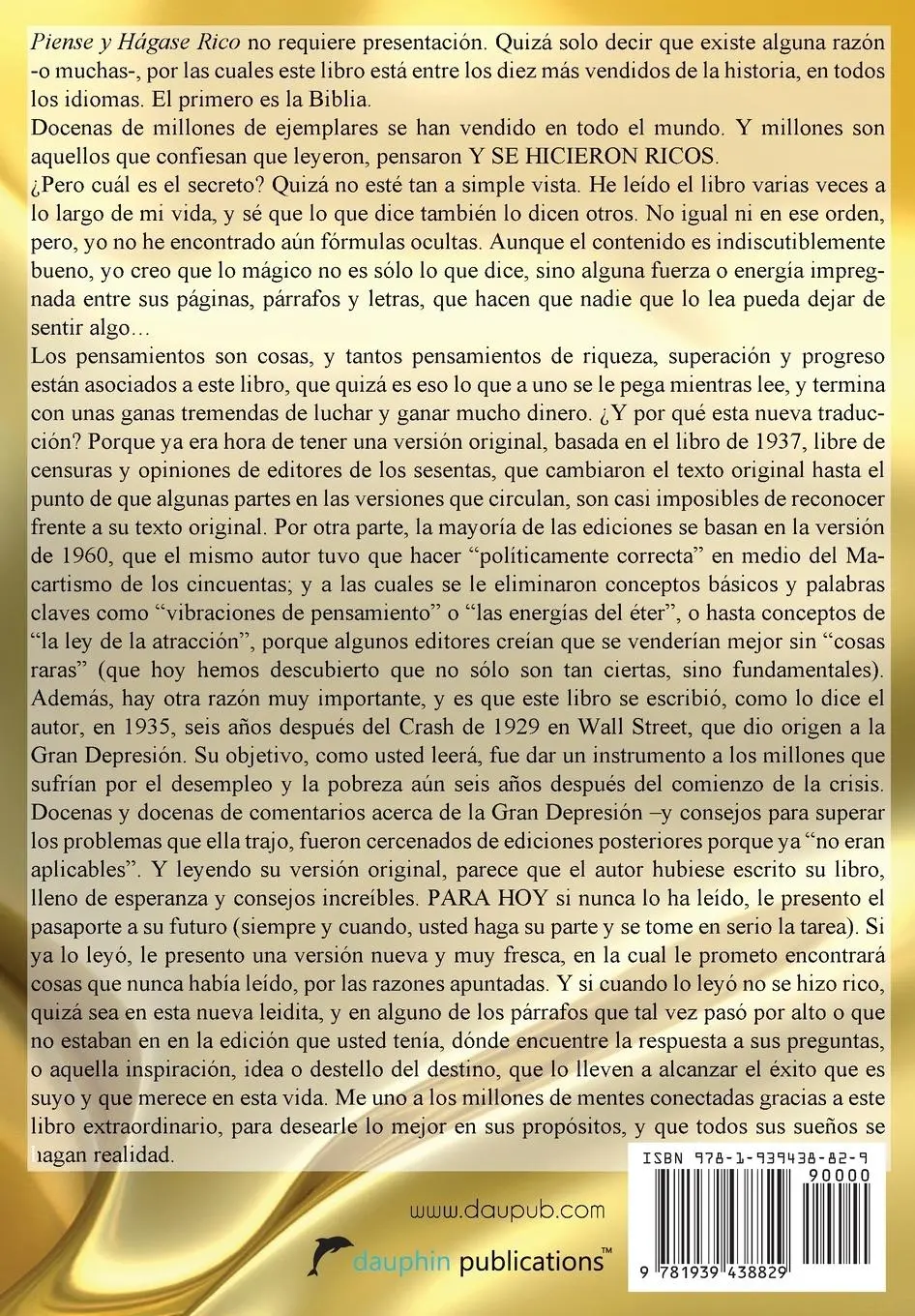 Rückseite: 9781939438829 | Piense Y Hágase Rico - Edición Original | Napoleon Hill | Taschenbuch