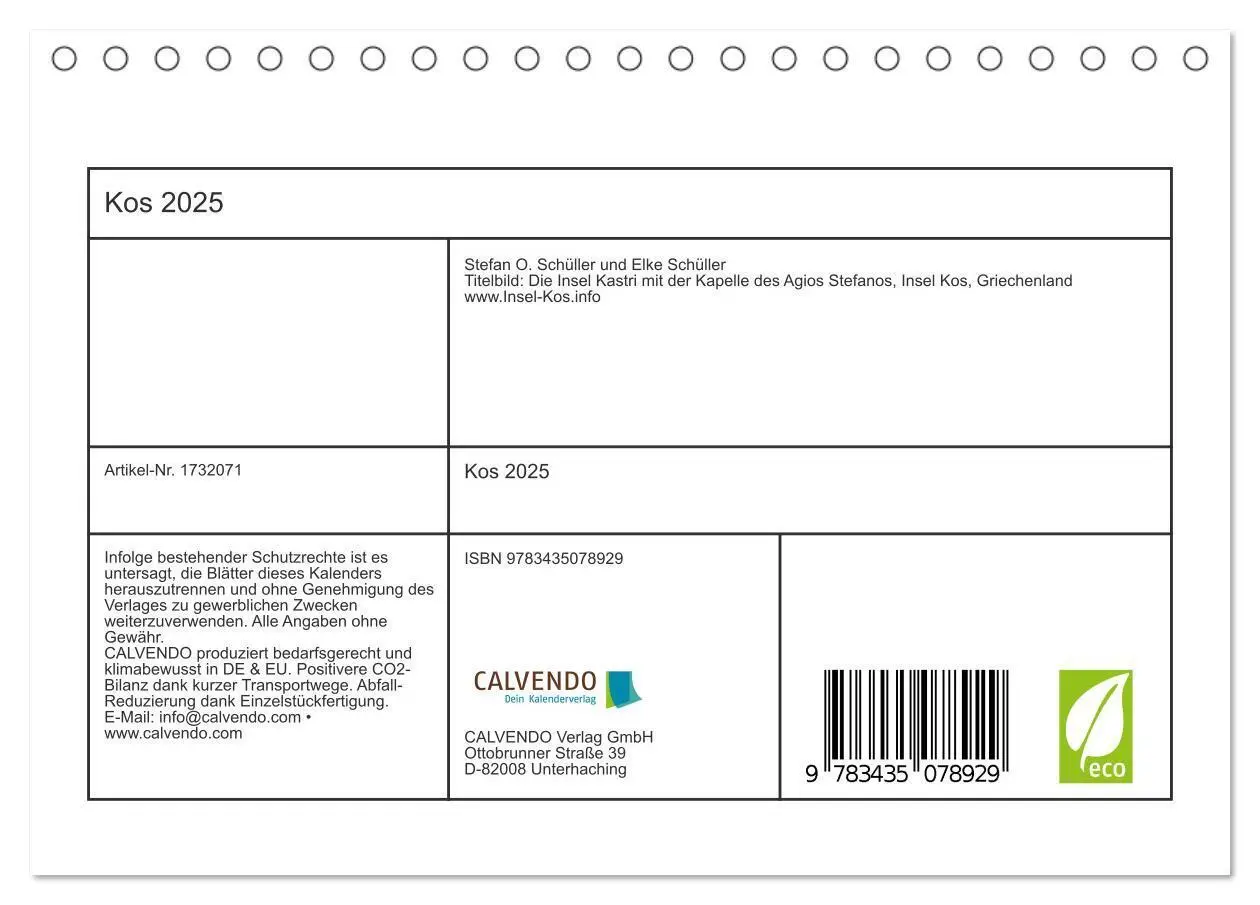 Bild: 9783435078929 | Kos 2025 (Tischkalender 2025 DIN A5 quer), CALVENDO Monatskalender