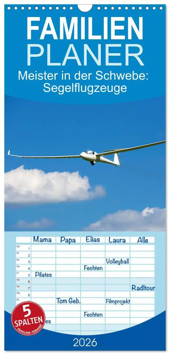 Cover: 9783516498929 | Familienplaner 2026 - Meister in der Schwebe: Segelflugzeuge mit 5...