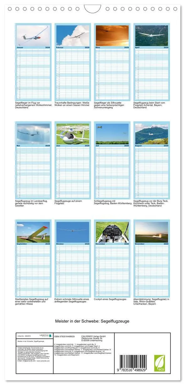 Bild: 9783516498929 | Familienplaner 2026 - Meister in der Schwebe: Segelflugzeuge mit 5...