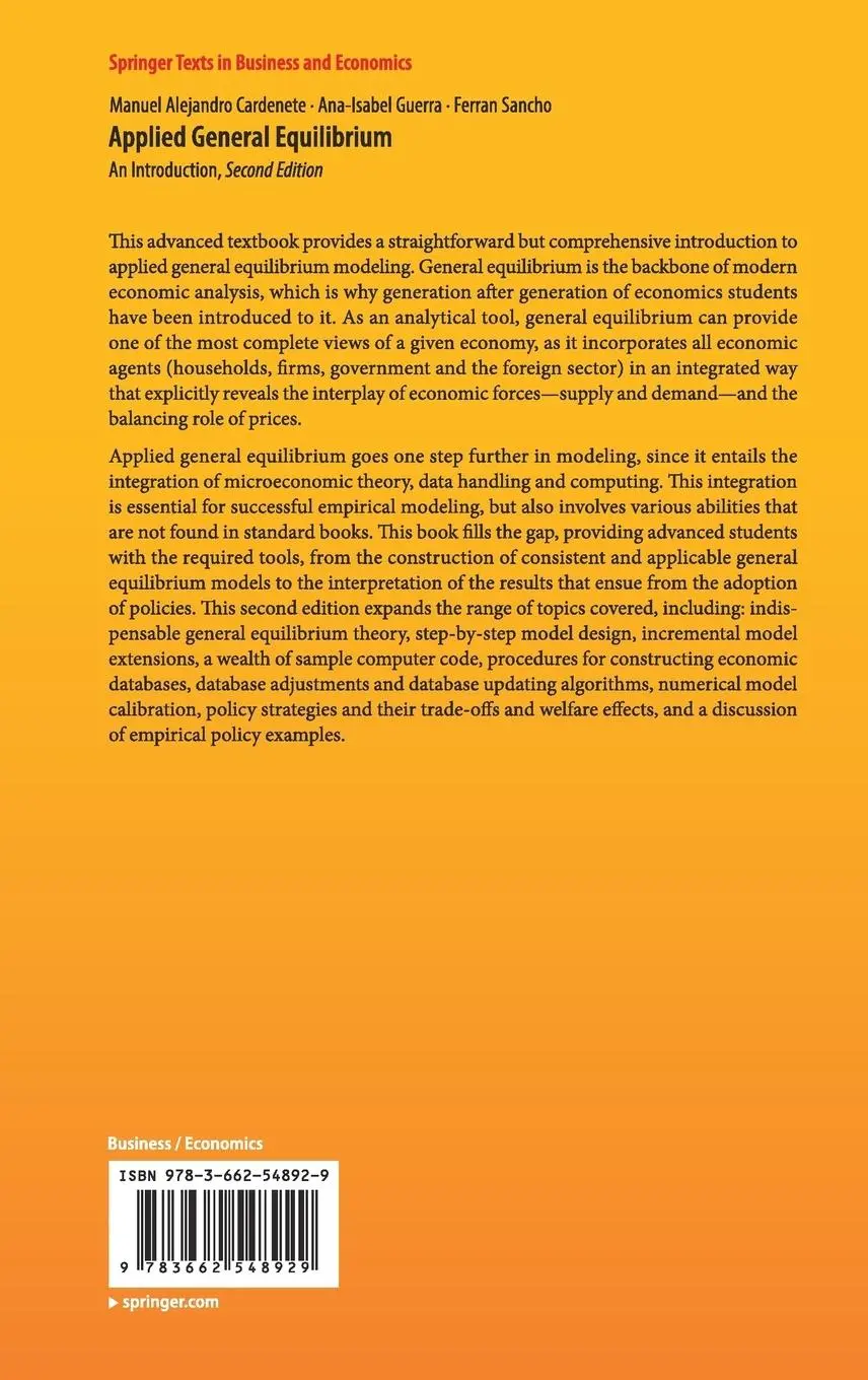 Rückseite: 9783662548929 | Applied General Equilibrium | An Introduction | Cardenete (u. a.)