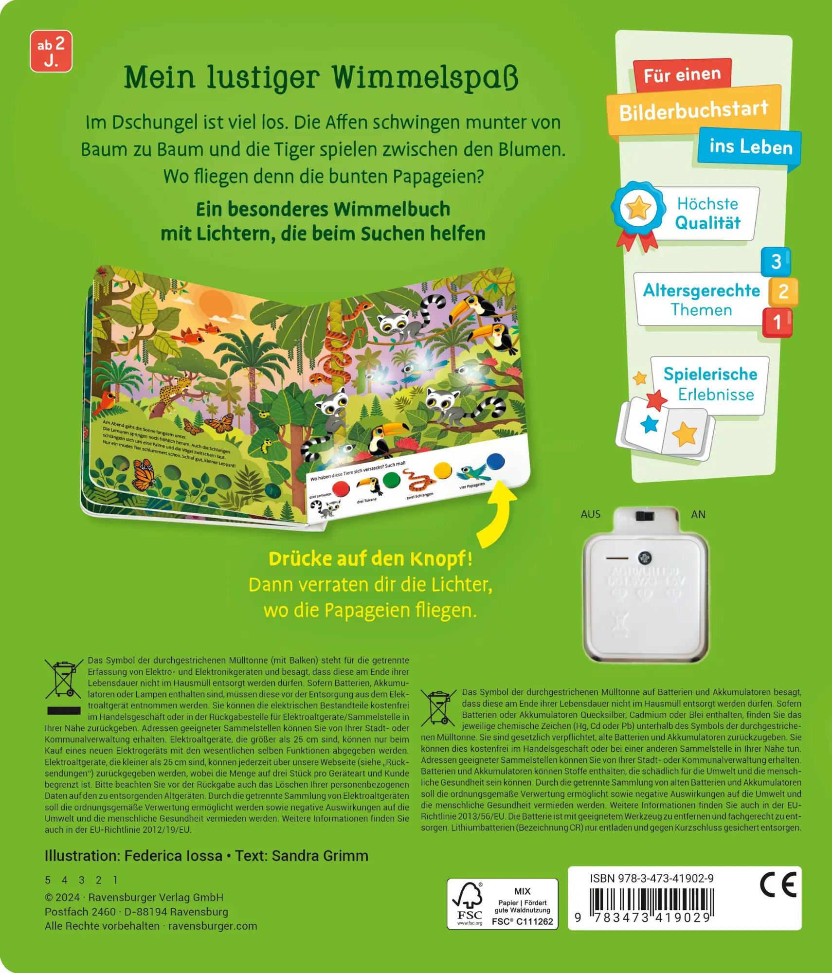 Rückseite: 9783473419029 | Mein großes Lichter-Wimmelbuch - Im Dschungel | Sandra Grimm | Buch