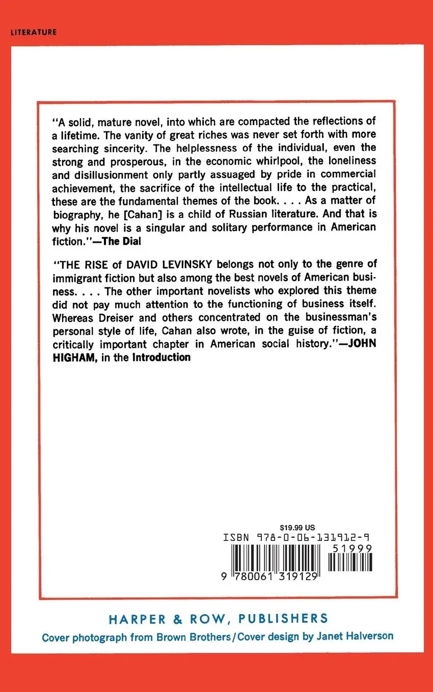 Rückseite: 9780061319129 | Rise of David Levinsky | Abraham Cahan | Taschenbuch | Englisch | 1976