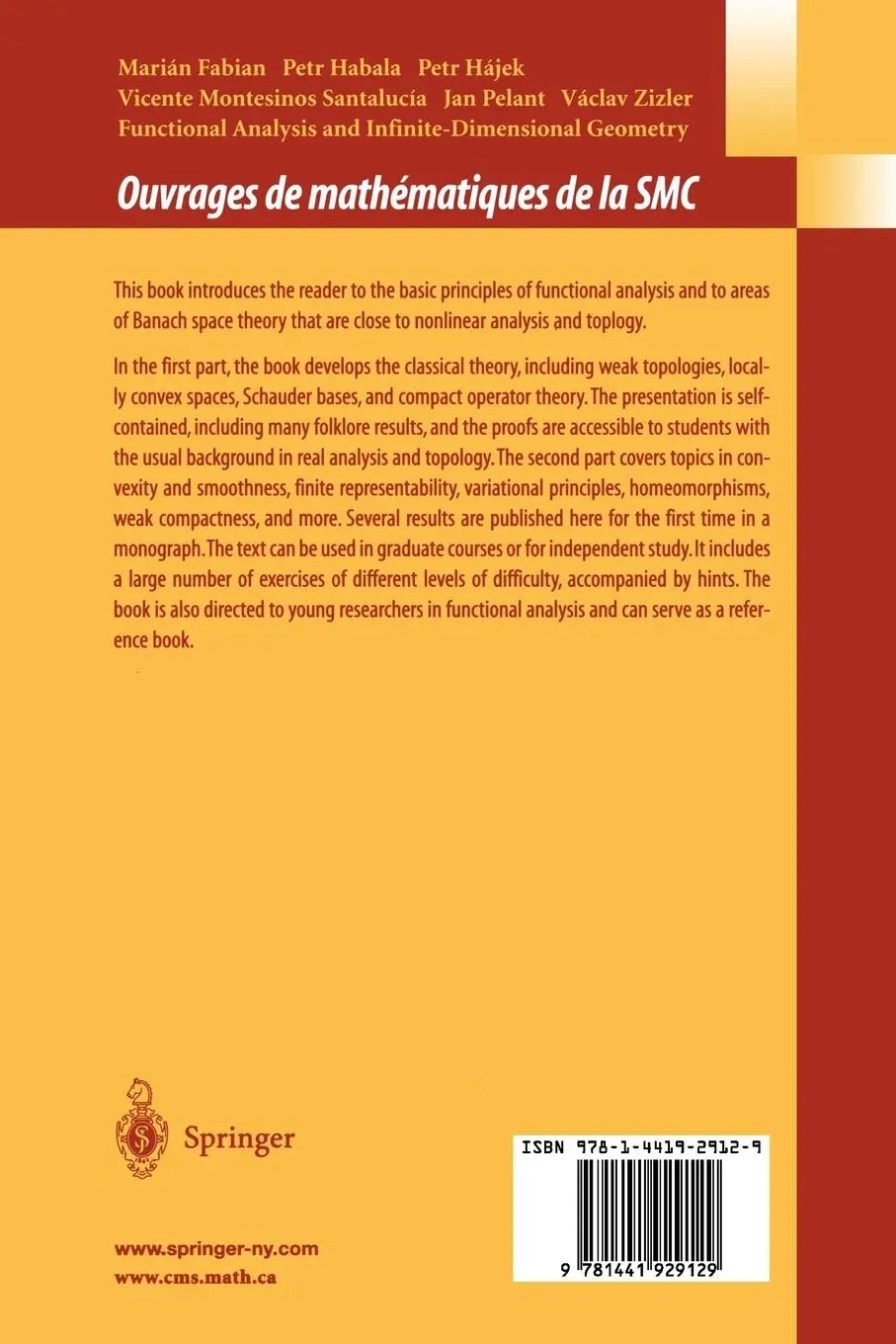 Rückseite: 9781441929129 | Functional Analysis and Infinite-Dimensional Geometry | Fabian (u. a.)