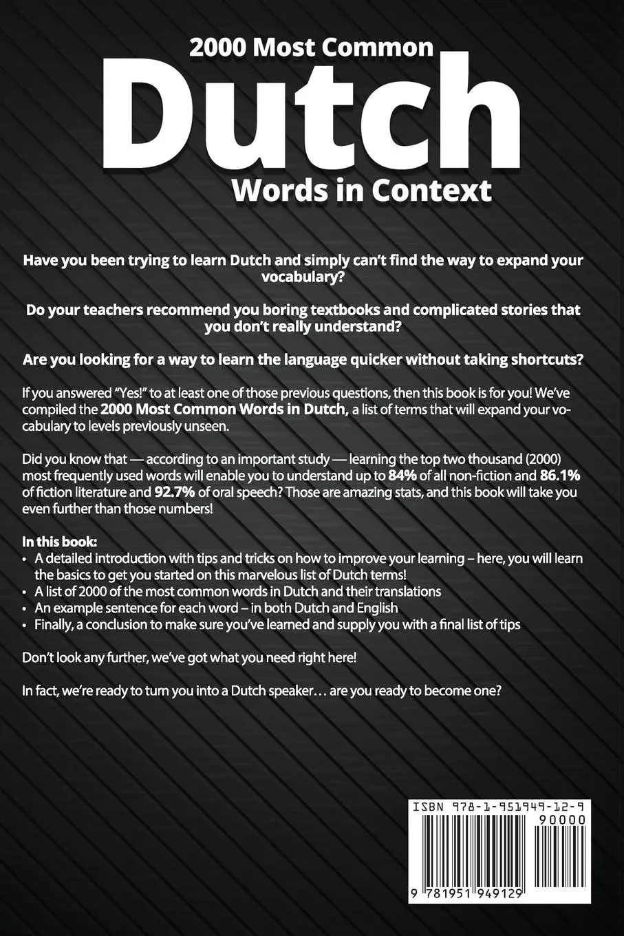 Rückseite: 9781951949129 | 2000 Most Common Dutch Words in Context | Lingo Mastery | Taschenbuch