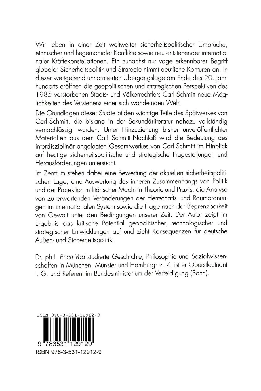 Rückseite: 9783531129129 | Strategie und Sicherheitspolitik | Erich Vad | Taschenbuch | 256 S.