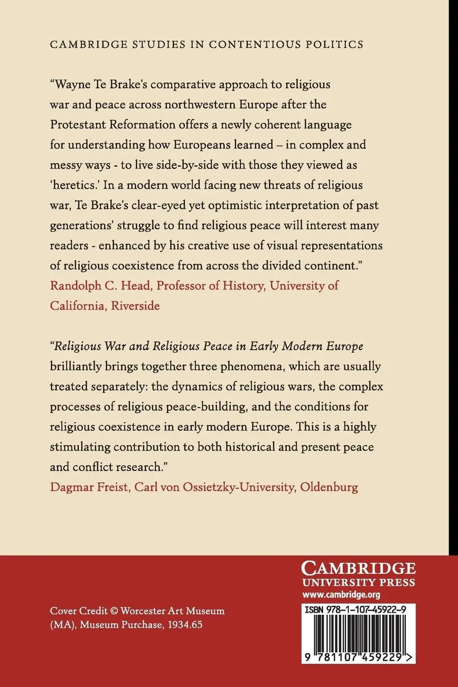 Rückseite: 9781107459229 | Religious War and Religious Peace in Early Modern Europe | Brake