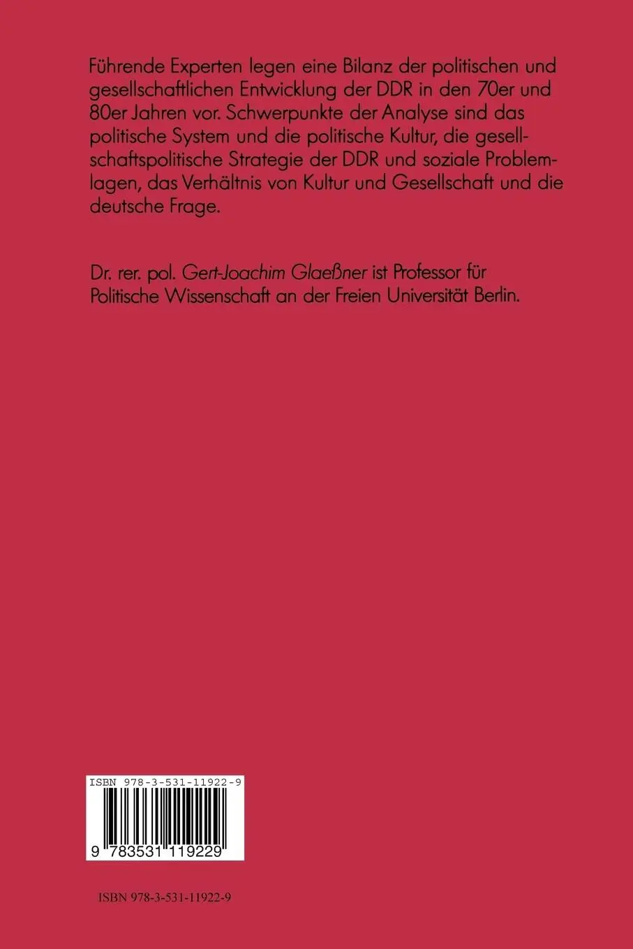 Rückseite: 9783531119229 | Die DDR in der Ära Honecker | Politik - Kultur - Gesellschaft | Buch