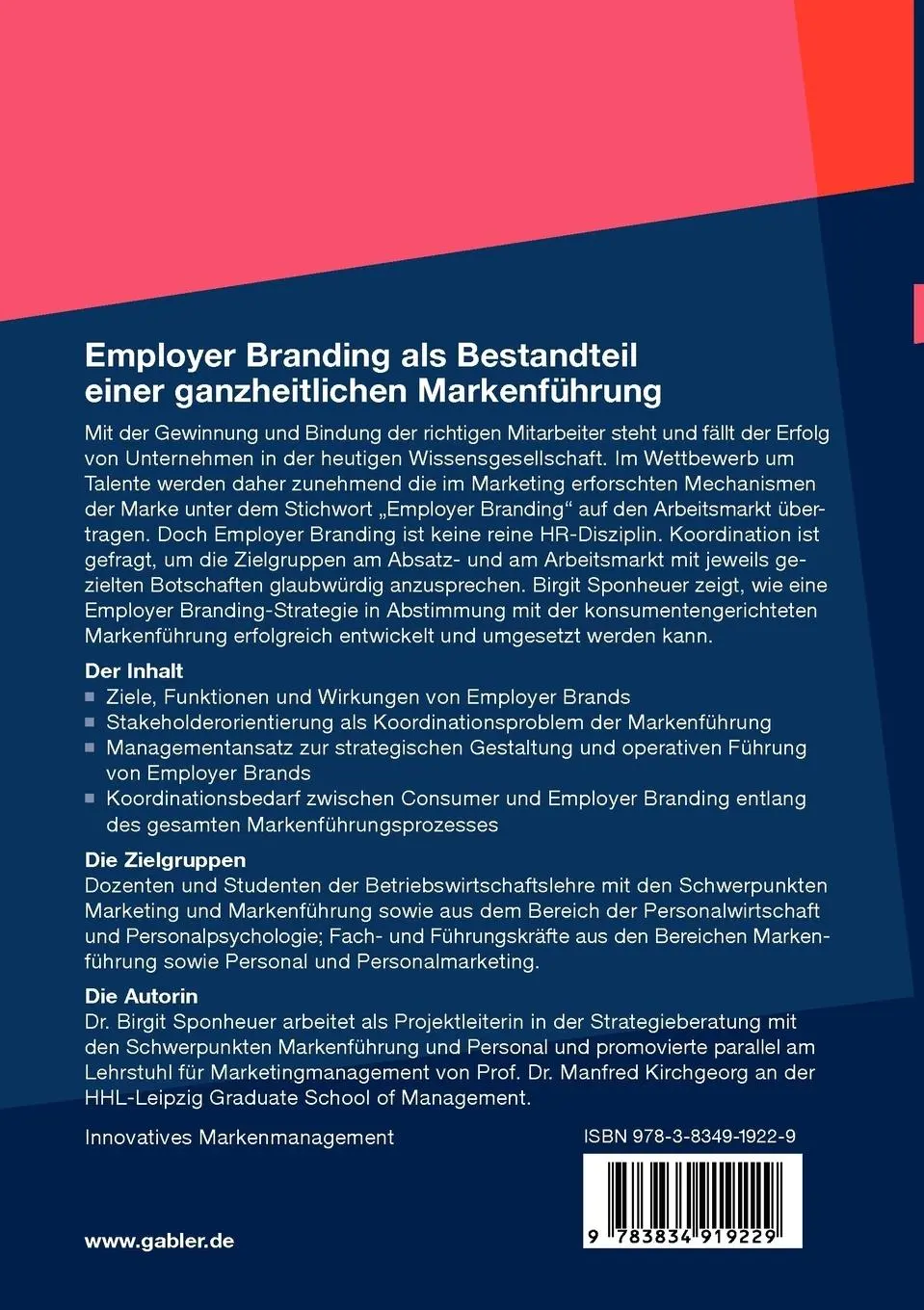 Rückseite: 9783834919229 | Employer Branding als Bestandteil einer ganzheitlichen Markenführung