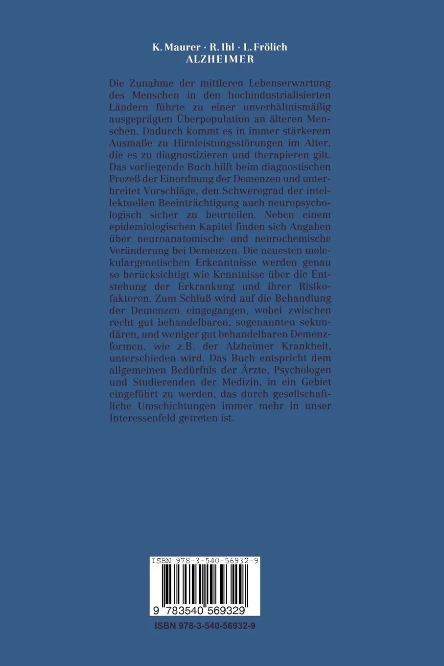 Rückseite: 9783540569329 | Alzheimer | Grundlagen, Diganostik, Therapie | K. Maurer (u. a.) | ix