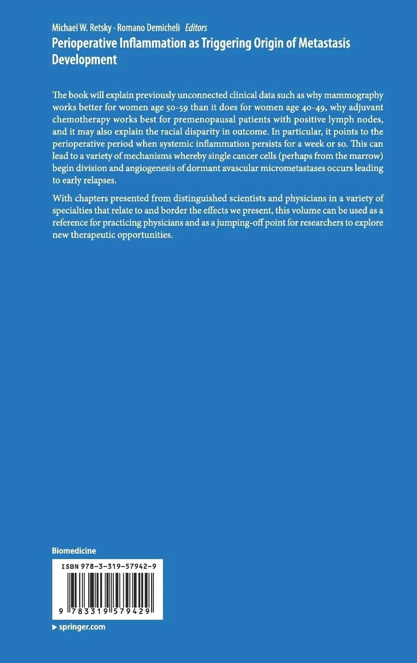Rückseite: 9783319579429 | Perioperative Inflammation as Triggering Origin of Metastasis...