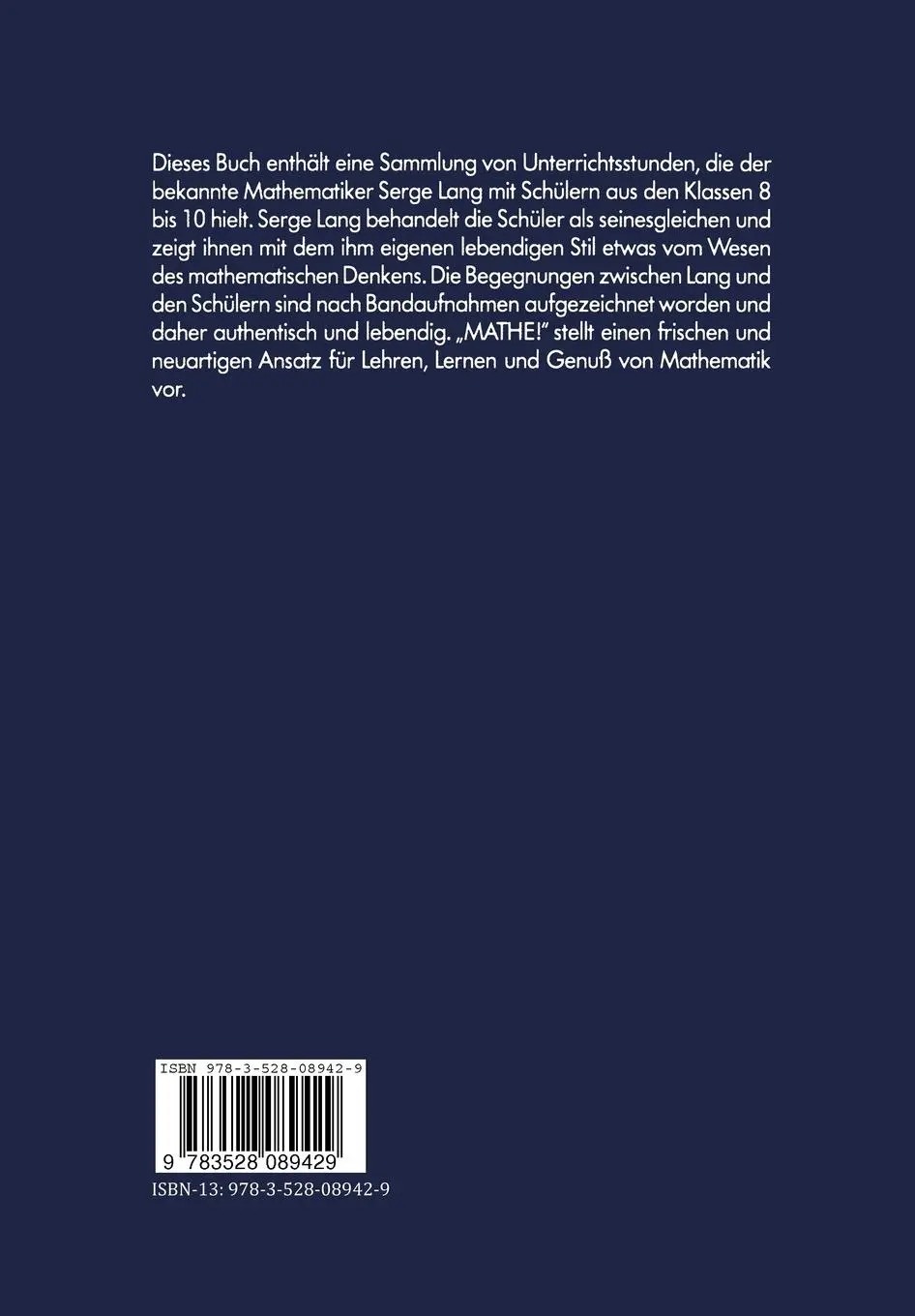 Rückseite: 9783528089429 | Mathe! | Begegnungen eines Wissenschaftlers mit Schülern | Serge Lang