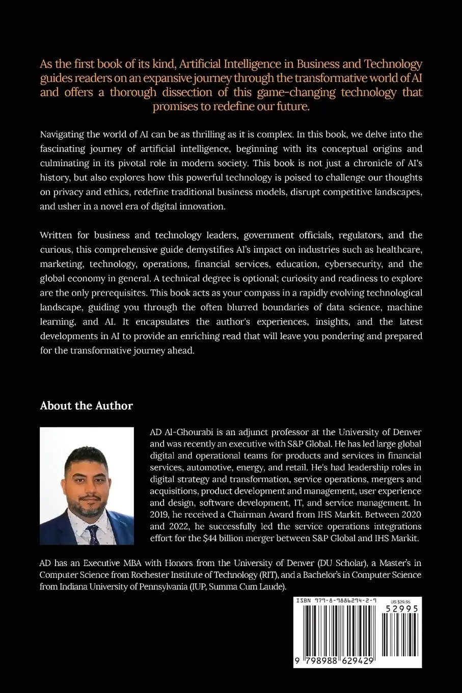 Rückseite: 9798988629429 | Artificial Intelligence in Business and Technology | Ad Al-Ghourabi