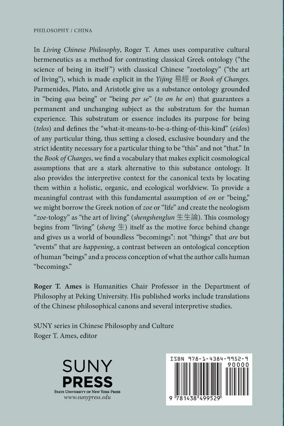 Rückseite: 9781438499529 | Living Chinese Philosophy | Zoetology as First Philosophy | Ames