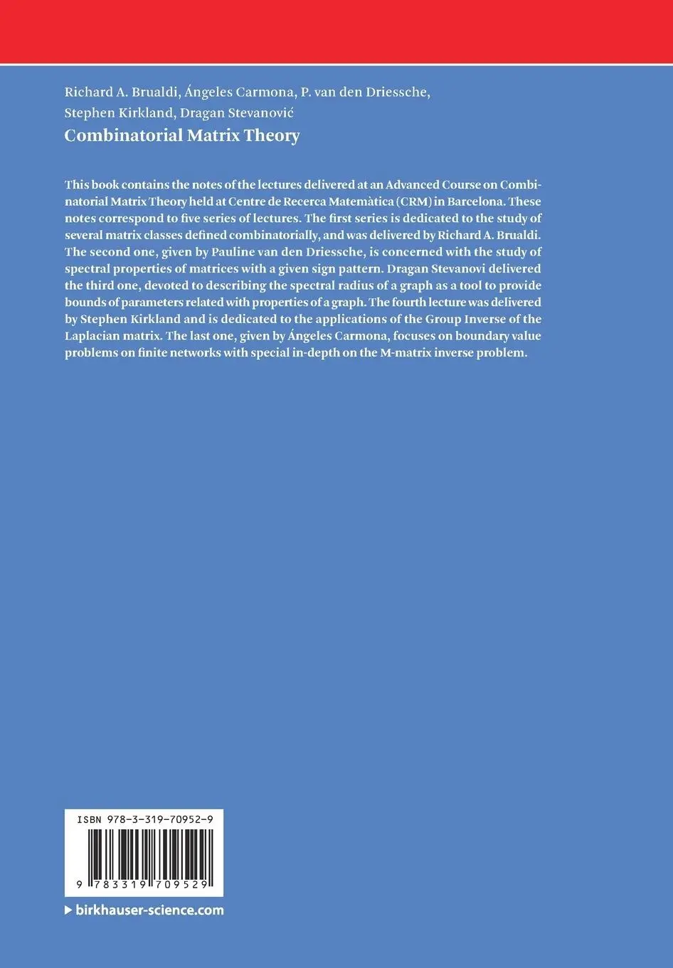 Rückseite: 9783319709529 | Combinatorial Matrix Theory | Richard A. Brualdi (u. a.) | Taschenbuch