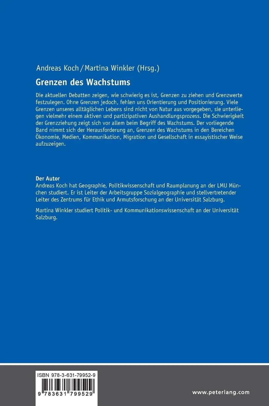 Rückseite: 9783631799529 | Grenzen des Wachstums | Eine Annäherung in 16 Essays | Winkler (u. a.)