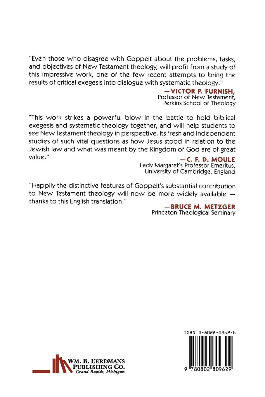 Rückseite: 9780802809629 | The Ministry of Jesus in Its Theological Significance | Goppelt | Buch