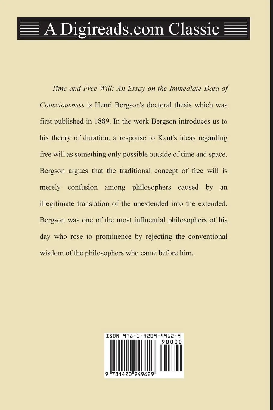 Rückseite: 9781420949629 | Time and Free Will | An Essay on the Immediate Data of Consciousness