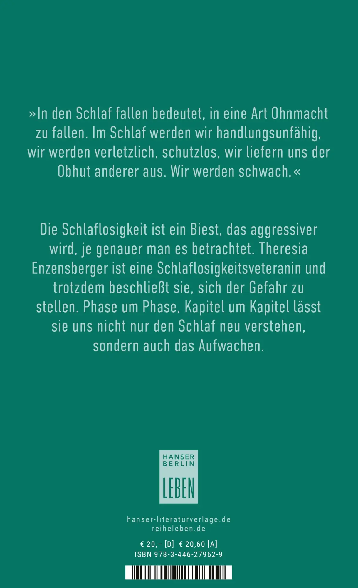 Bild: 9783446279629 | Schlafen | Theresia Enzensberger | Buch | Hanser Berlin LEBEN | 112 S.